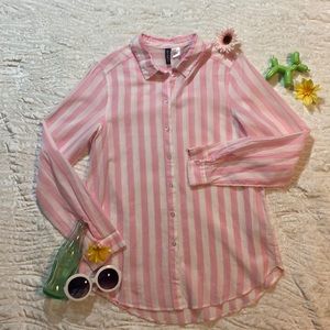 Pink Candy Stripe Button up Collared Blouse XSmall